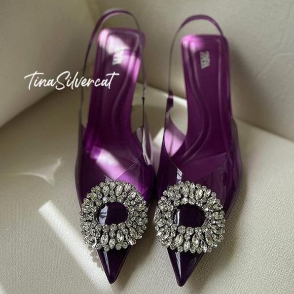Zara Embellished Vinyl Heels Violet NWT - Picture 3 of 11